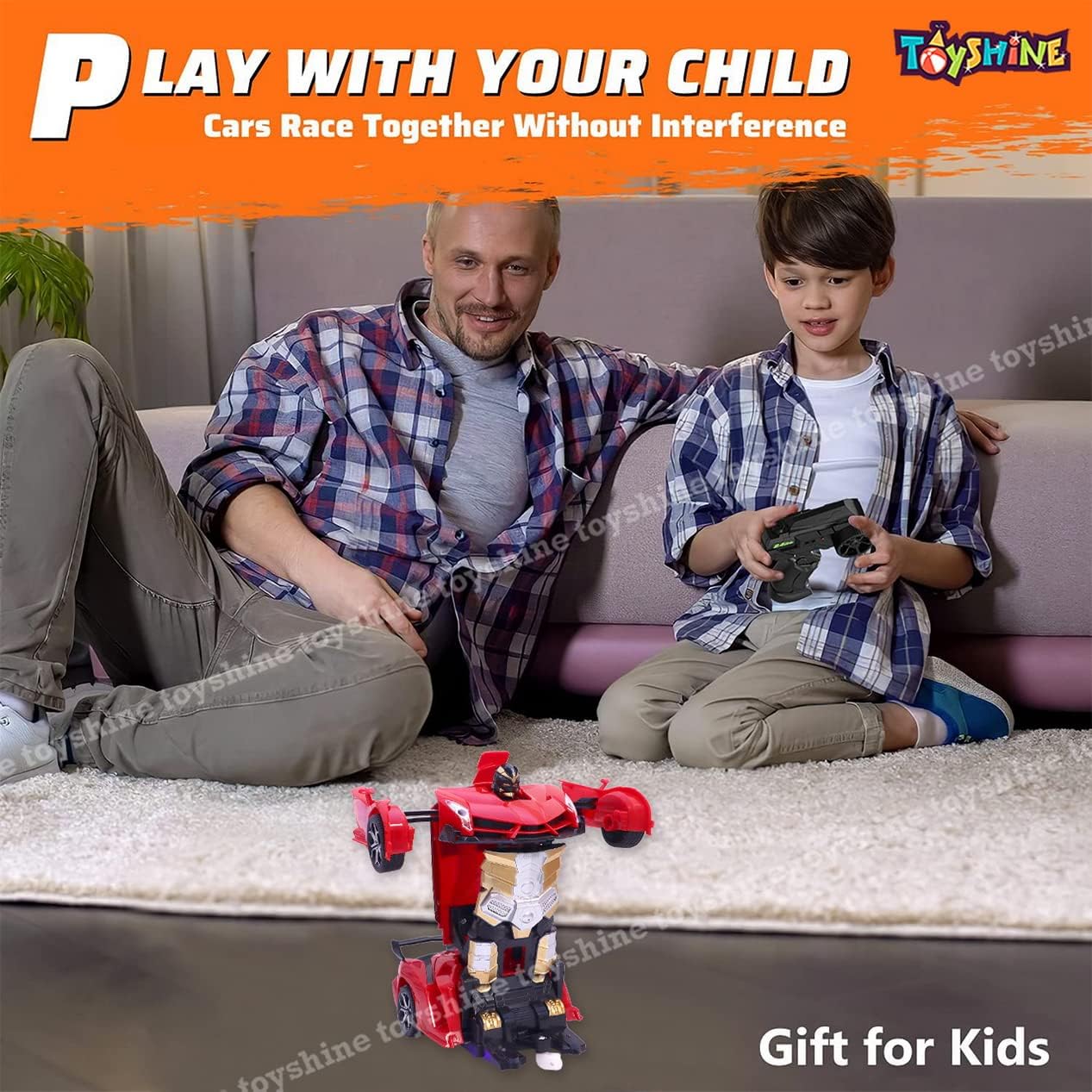 Remote Control Rechargeable Car-to-Robot Transforming Toy - One-Click Deformation, Red