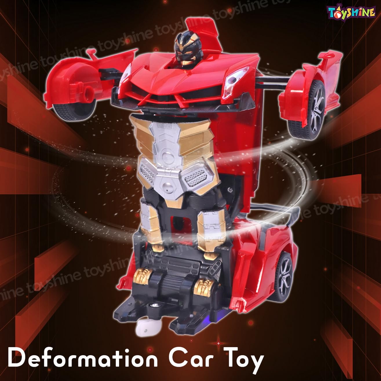Remote Control Rechargeable Car-to-Robot Transforming Toy - One-Click Deformation, Red