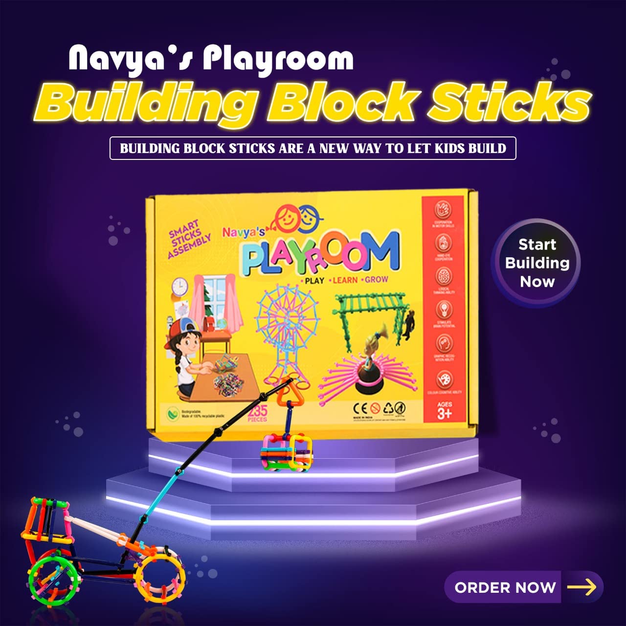 Playroom Plastic Blocks Smart Sticks Set – 235 Pieces of Creative Fun!
