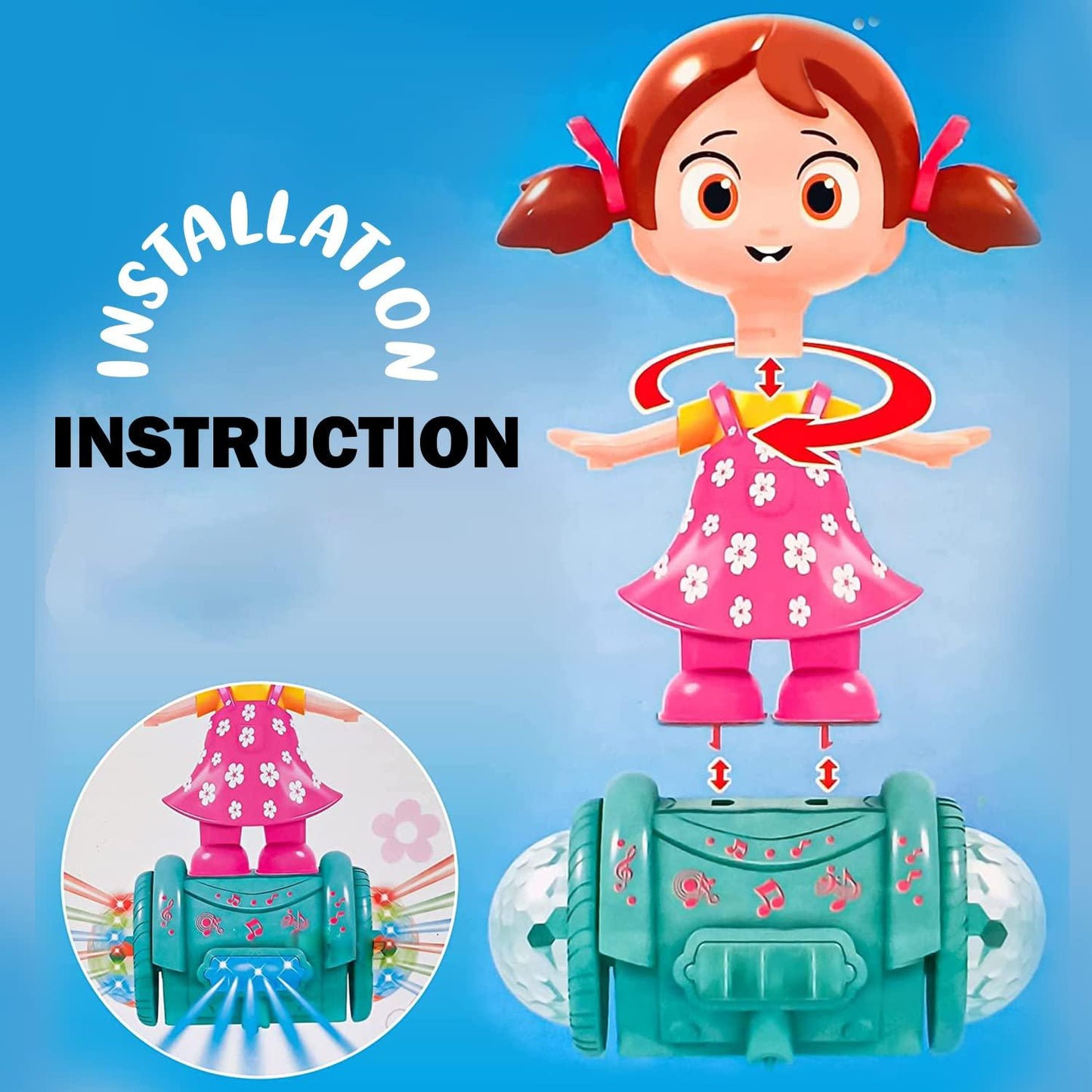 Rotating Musical Dancing Girl with 5D Light, 360 Degree & Musical Sound Multicolor
