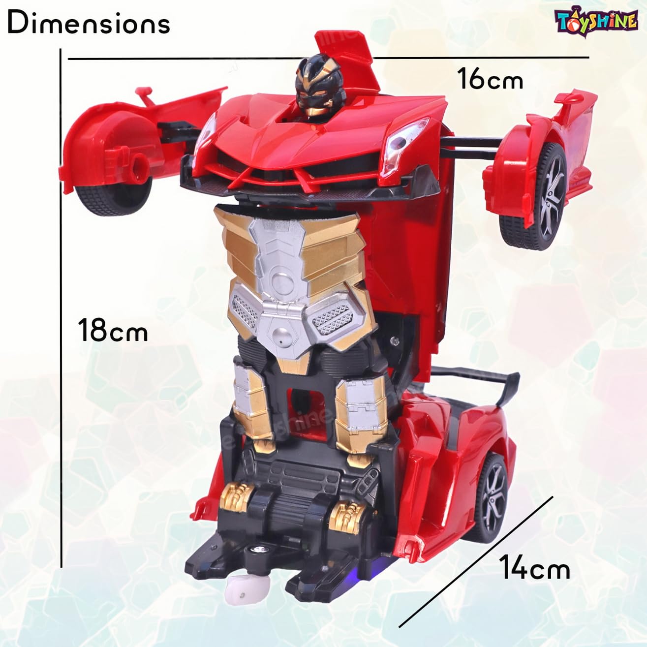 Remote Control Rechargeable Car-to-Robot Transforming Toy - One-Click Deformation, Red