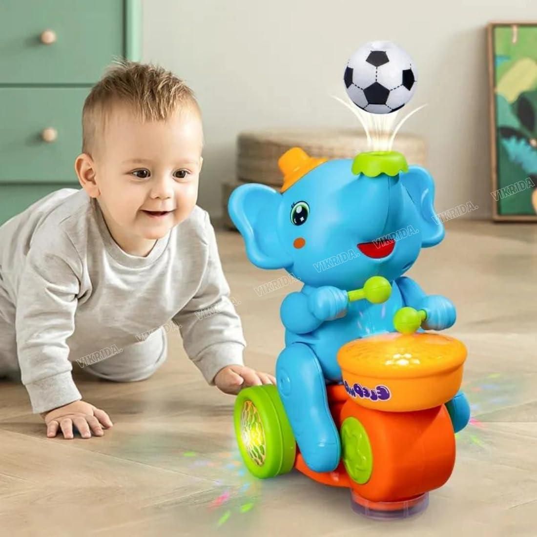 Baby Elephant Toy - Musical Dancing Elephant with Drum Beating Action and Blowing Football